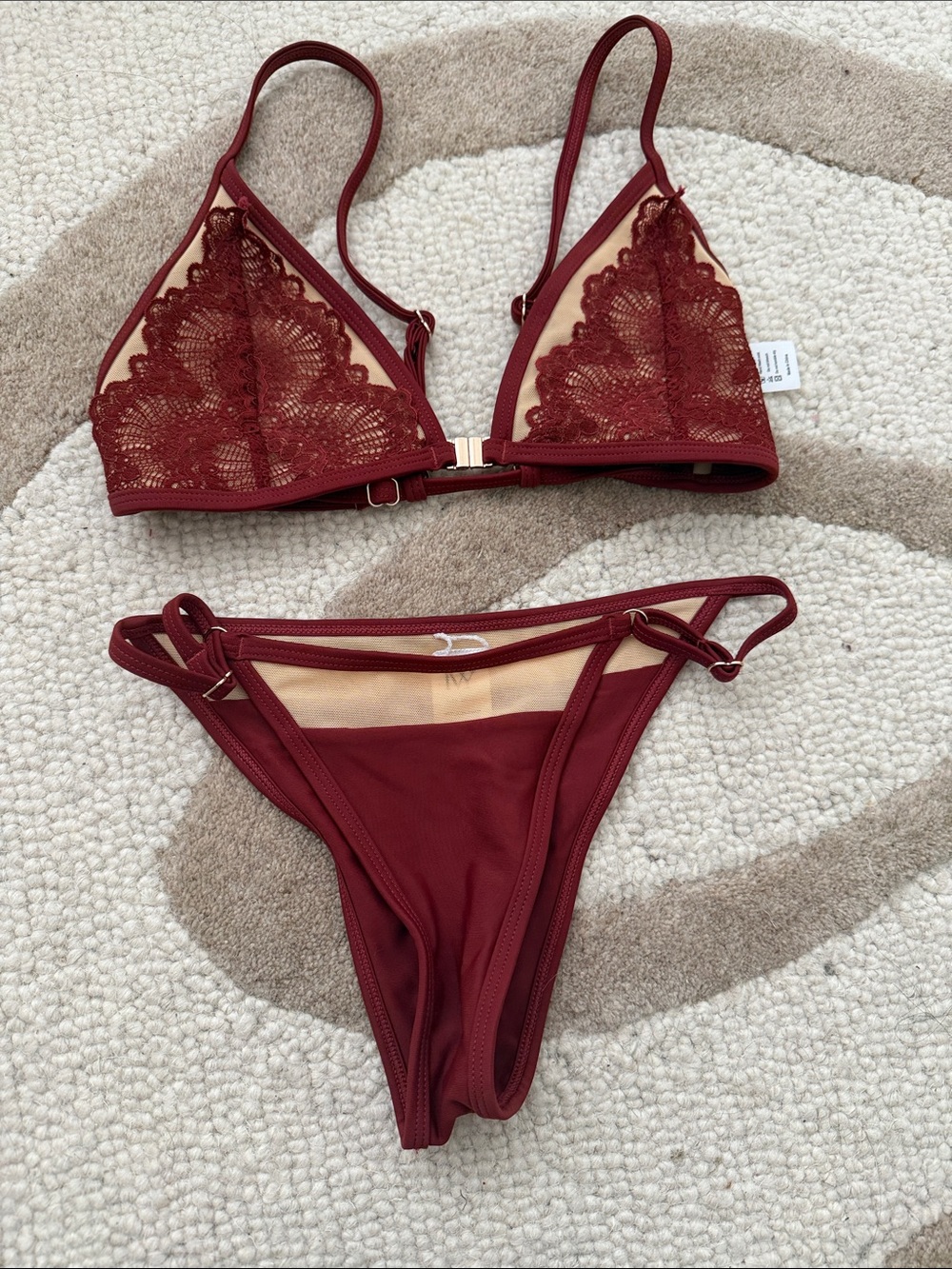Women's Lace Triangle Bikini Set - Burgundy